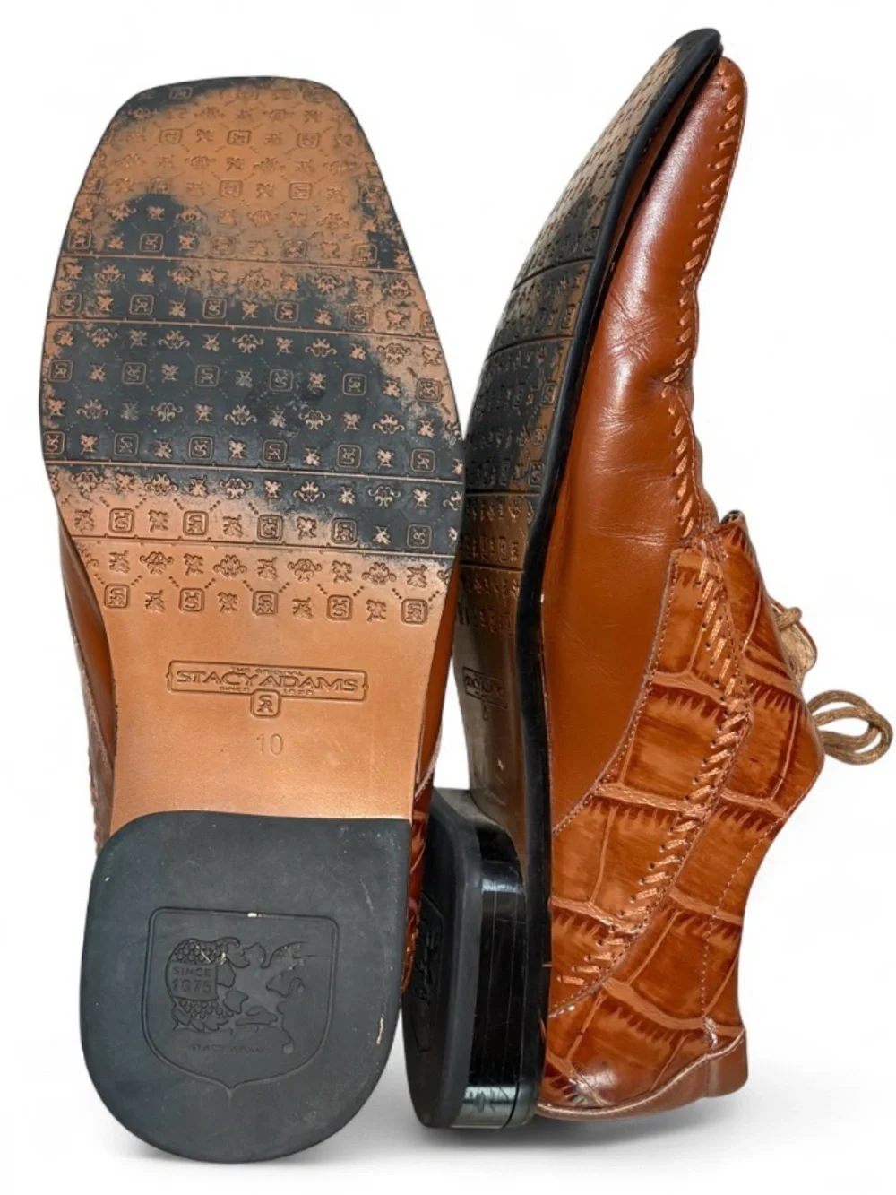 Stacy Adams Men’s Brown Dress Shoes “Snakeskin” All Leather Size 10M Lace Up